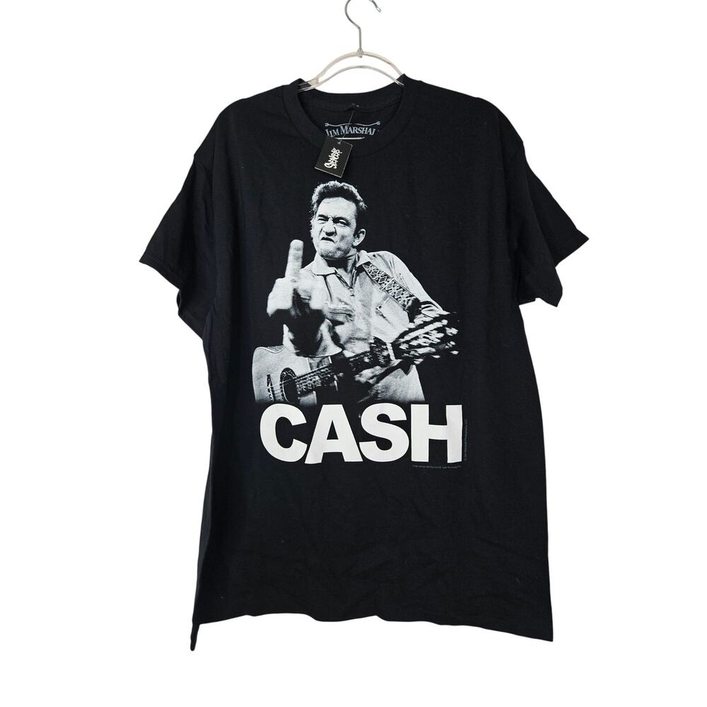 NEW Johnny Cash Middle Finger T Shirt L Spencers Black Cotton Western Punk